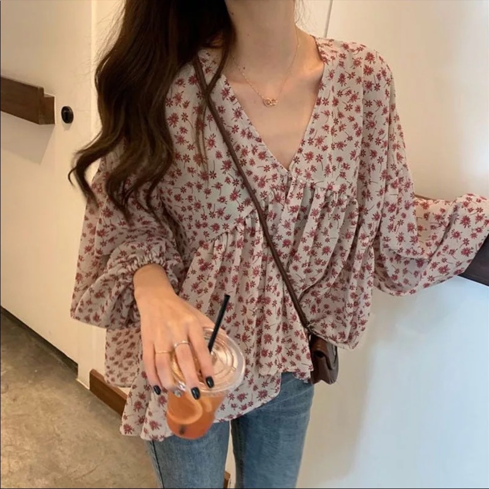 Fall flower printed chiffon blouse. Never worn!